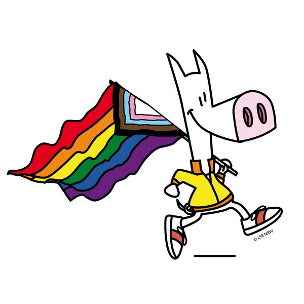 Schweinehund mit Regenbogenflagge